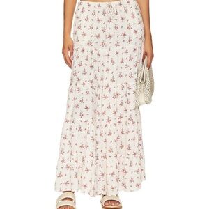 Free People Floral Maxi Skirt - Ivory and Pink
